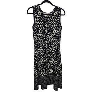 DB Tank Knit Body Con Dress Abstract Maze Motif Black White Stretch Medium